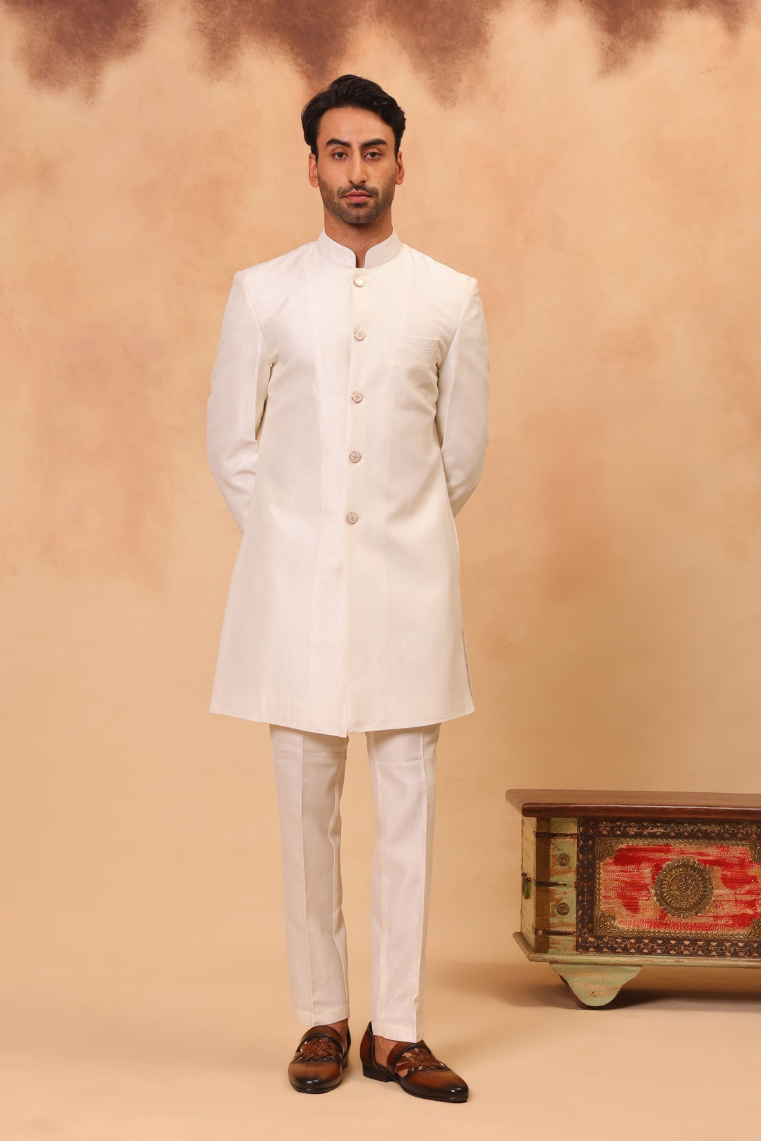 Cream Embroidered Nehru Jacket Set