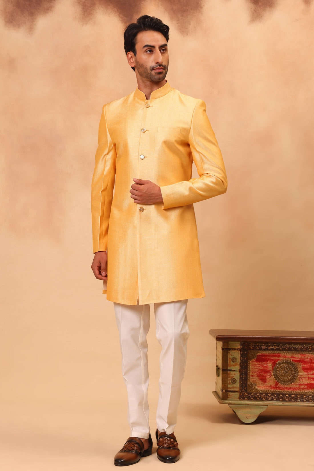 Haldi Yellow Embroidered Nehru Jacket Set