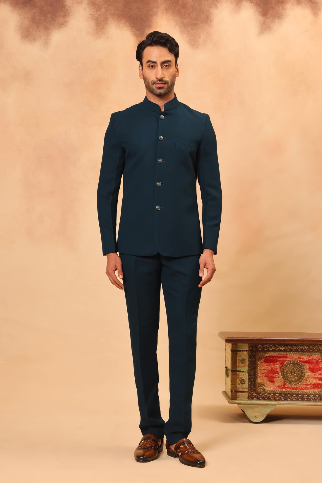 Rama Green Embroidered Safari Set with Nehru Jacket