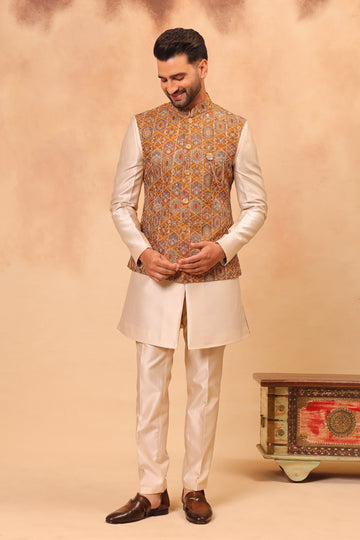 Haldi Yellow Embroidered Nehru Jacket Set
