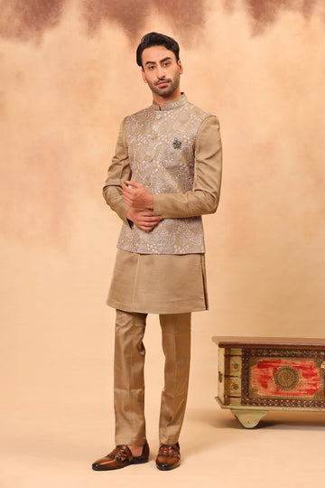 Mehandi Green Embroidered Nehru Jacket Set