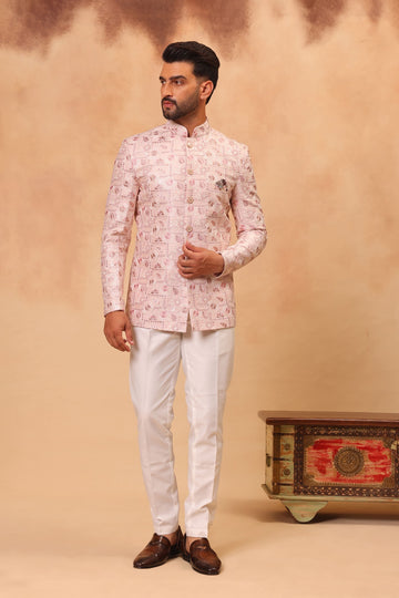 Pink Embroidered Jodhpuri Set with Formal Pants