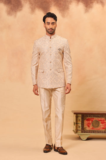 Fawn Embroidered Jodhpuri Set with Formal Pants