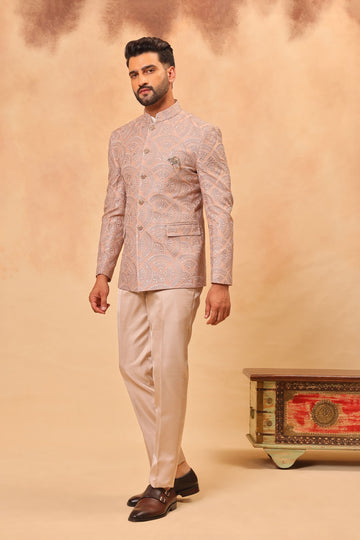 Onion Pink Embroidered Jodhpuri Set with Formal Pants