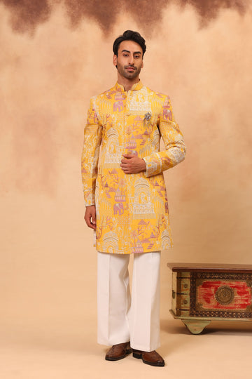 Haldi Yellow Embroidered Sherwani Set