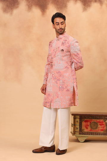 Pink Embroidered Sherwani Set
