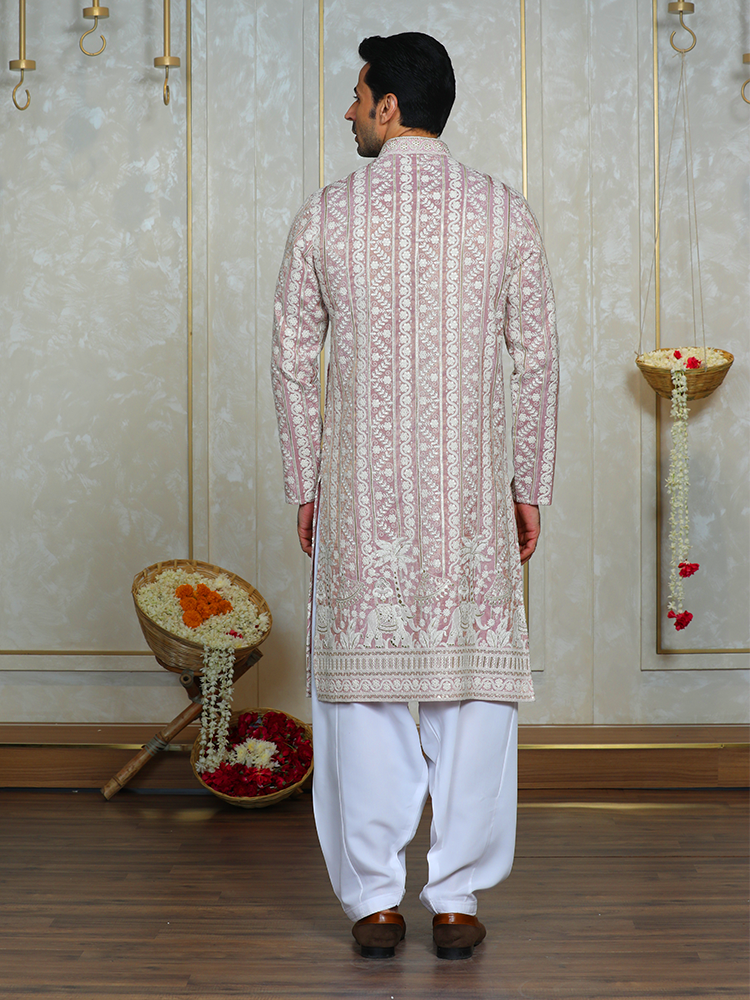 Pink Lakhnavi Kurta Set for Men