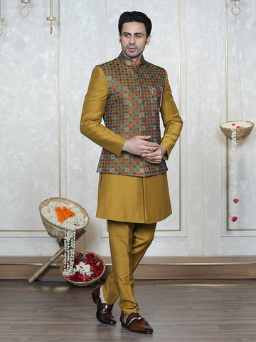 Haldi Embroidered Nehru Jacket Set