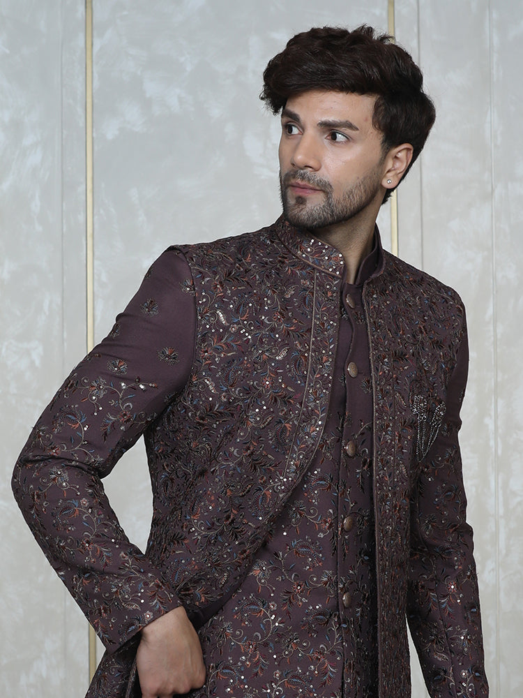 Mauve Faux Georgette Embroidered Short Jacket Set