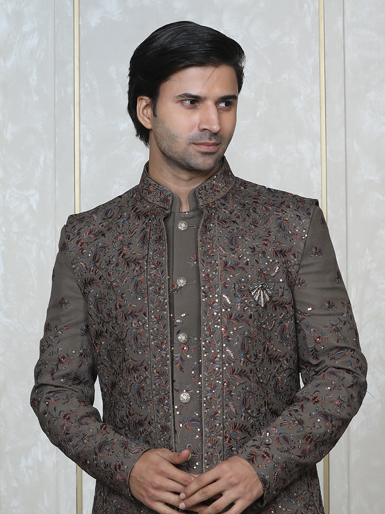 Mouse Faux Georgette Embroidered Short Jacket Set