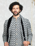 Black Velvet Embroidered Sherwani Set with Dupatta