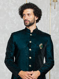 Rama Green Velvet Embroidered Sherwani
