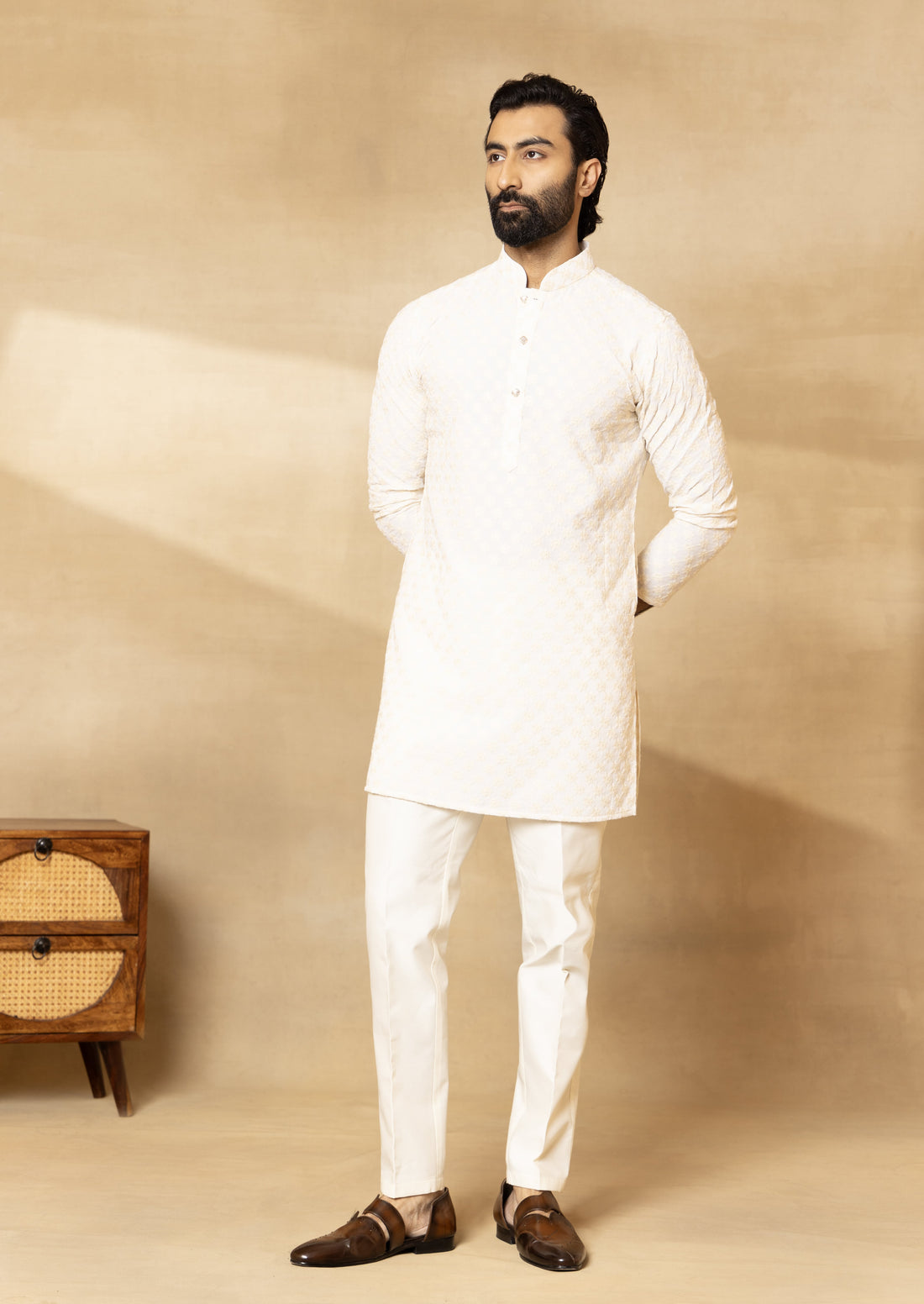 Haldi Embroidered Nehru Jacket Set with Embroidered Kurta