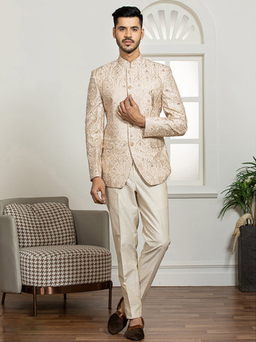 Onion Zari Embroidered Bandhgala Set with Trouser