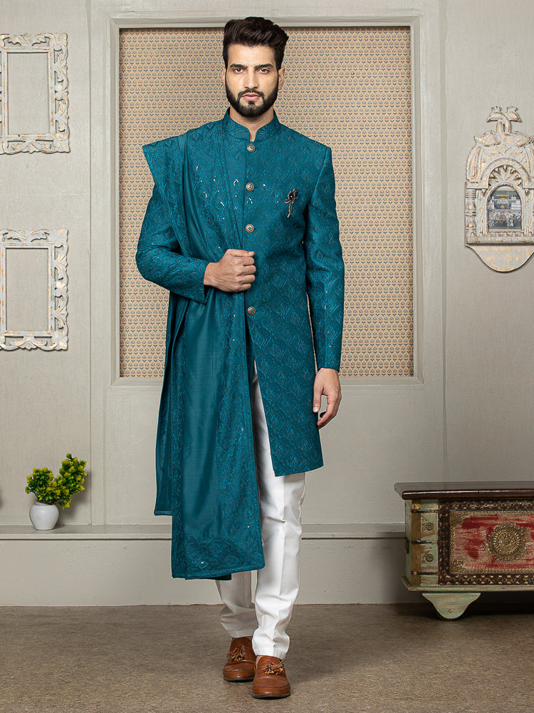 Teal sherwani on sale