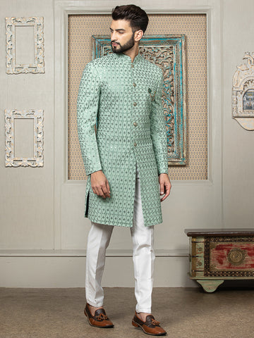 Pista Green Embroidered Sherwani Set
