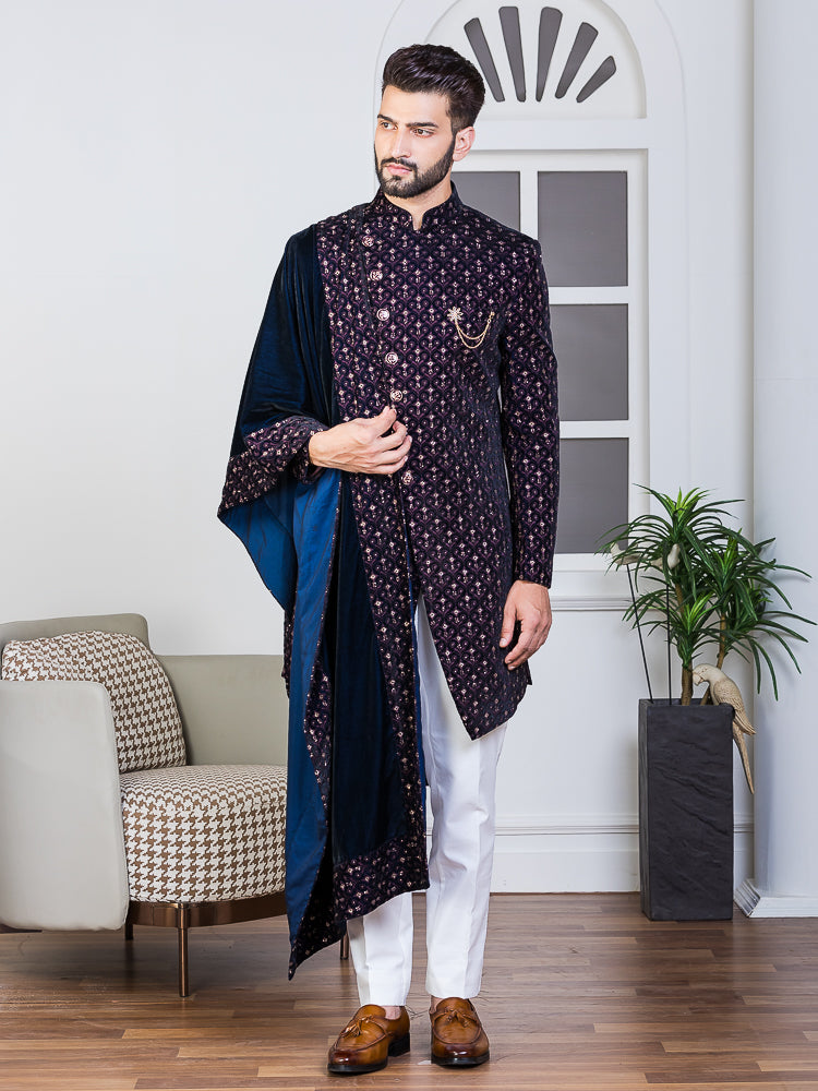 Wine sherwani hot sale