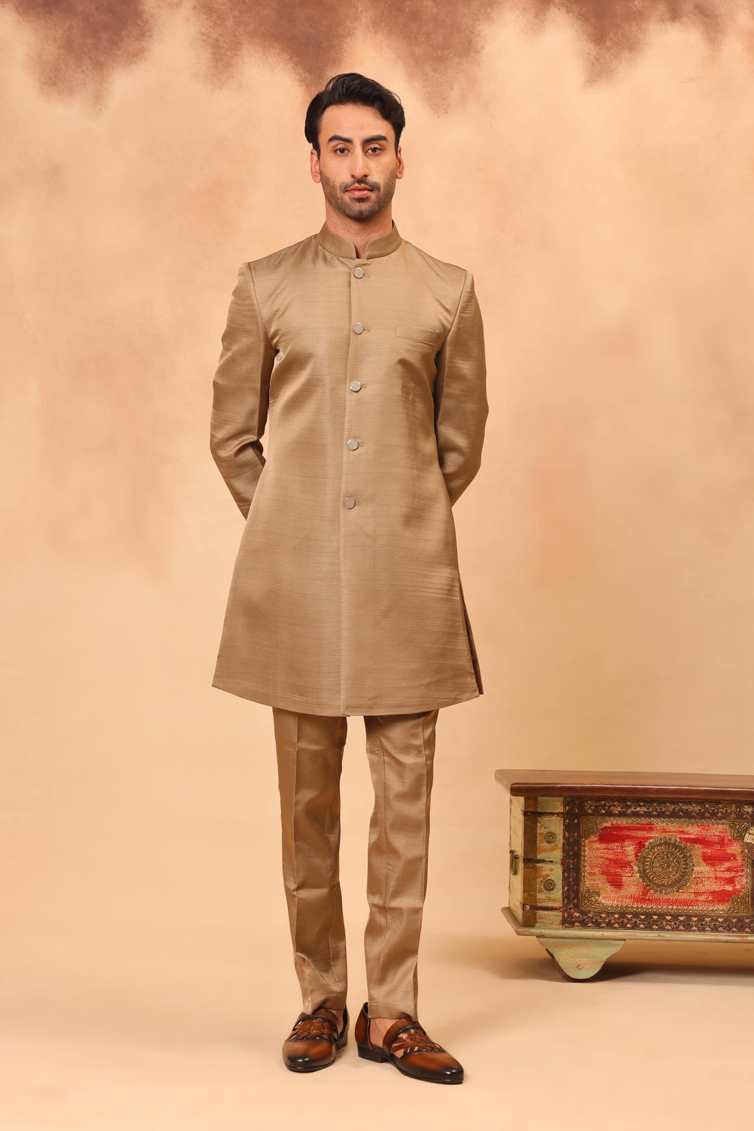 Mehandi Green Embroidered Nehru Jacket Set