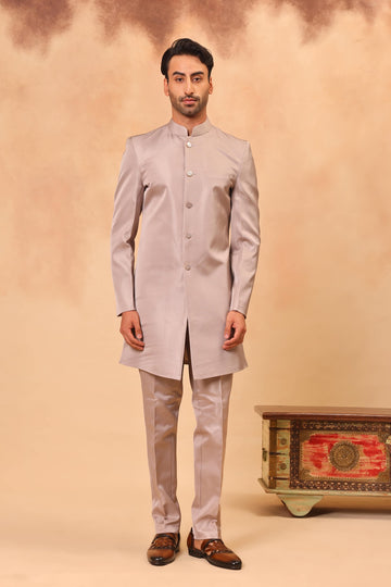Mouse Grey Cutdana Work Embroidered Nehru Jacket Set