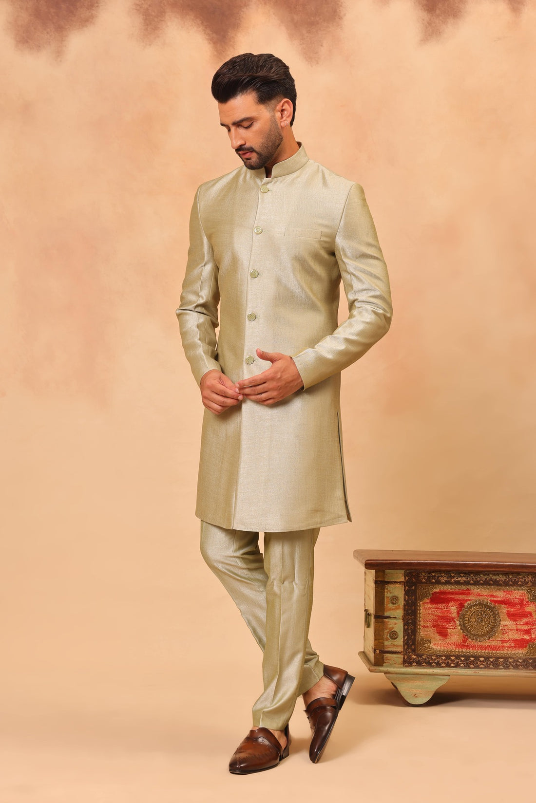 Pista Green Embroidered Nehru Jacket Set