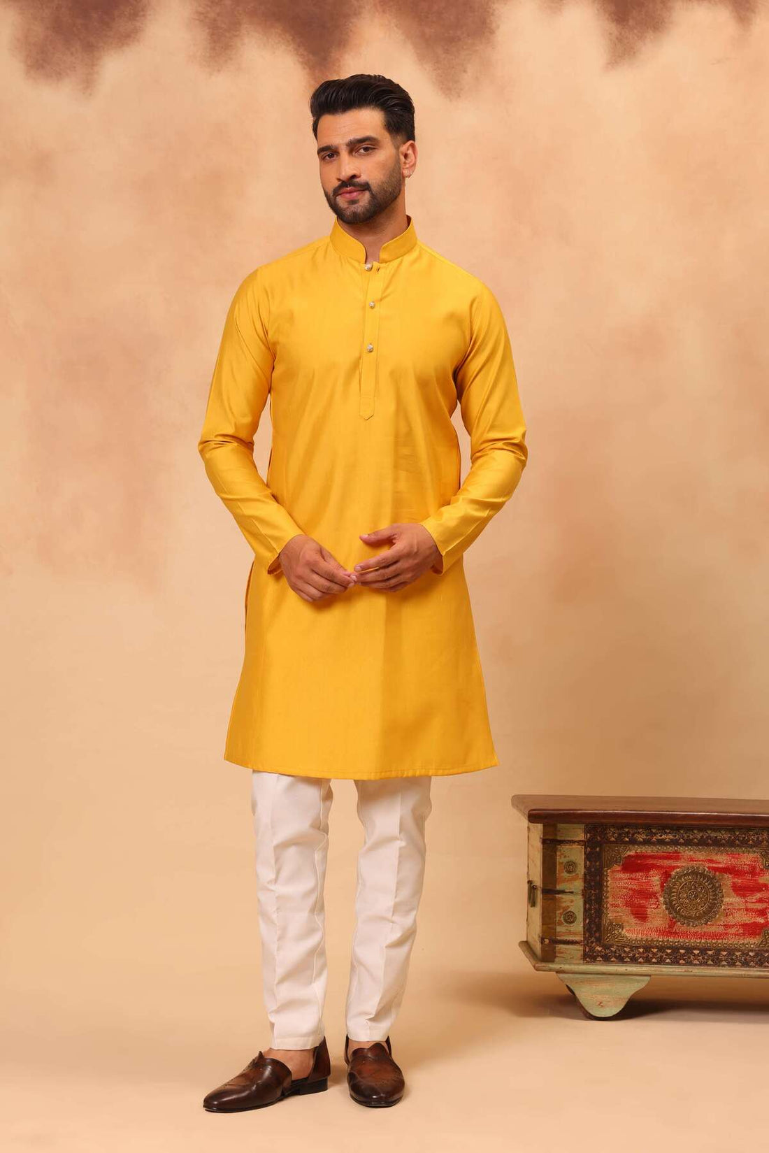 Haldi Embroidered Koti Kurta Set for Men