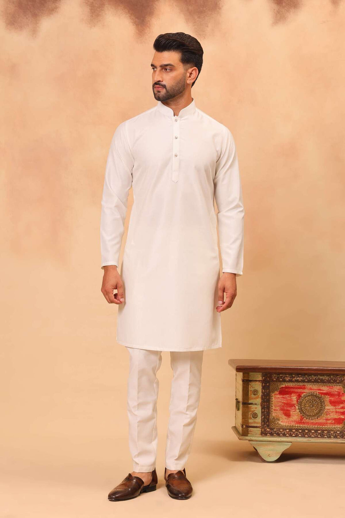 Mint Green Silk Embroidered Koti Kurta Set for Men