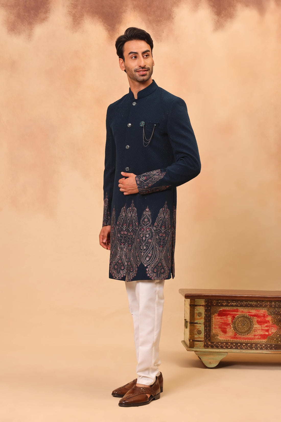 Rama Green Sherwani Set with Dupatta