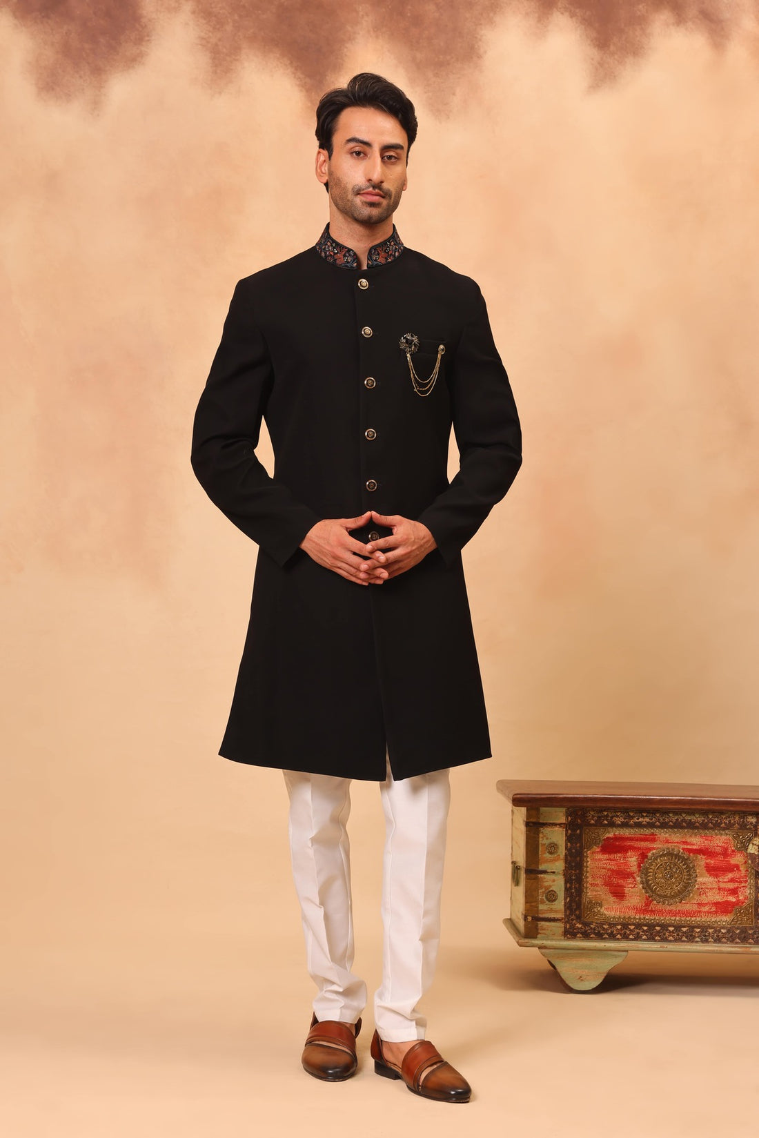 Black Sherwani Set with Dupatta