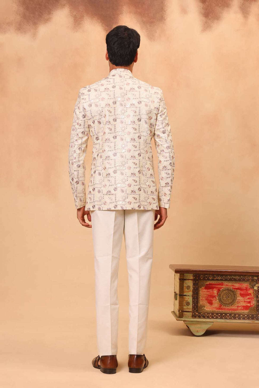 Cream Embroidered Jodhpuri Set with Formal Pants
