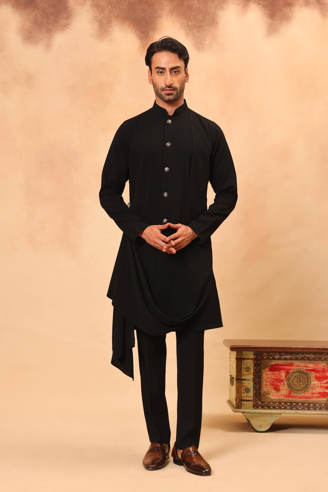Black Hand Painted/ Embroidered Nehru Jacket Set