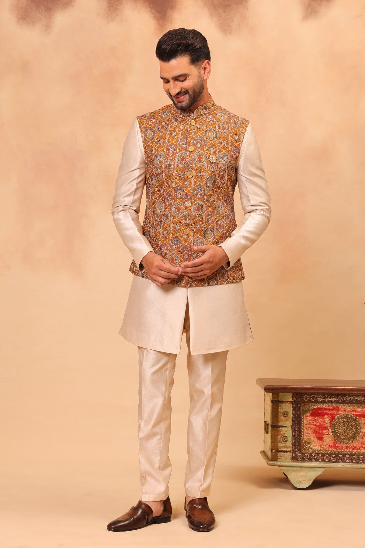 Haldi Yellow Embroidered Nehru Jacket Set
