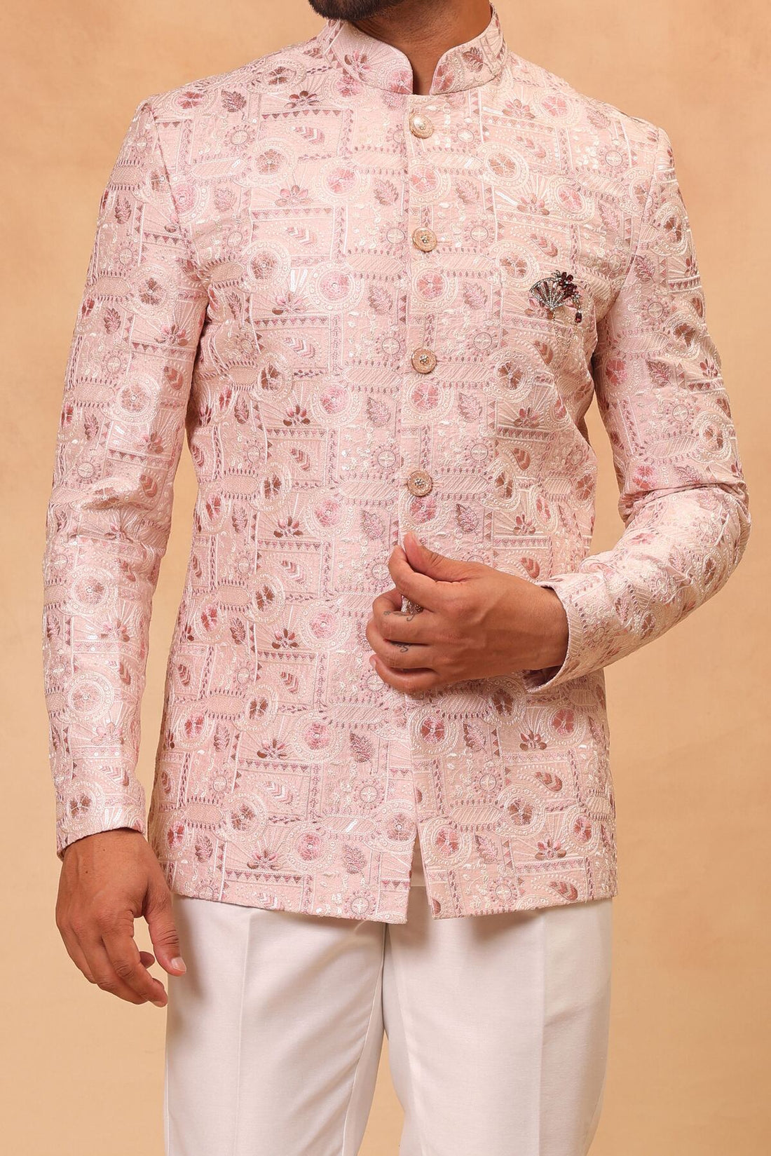 Pink Embroidered Jodhpuri Set with Formal Pants