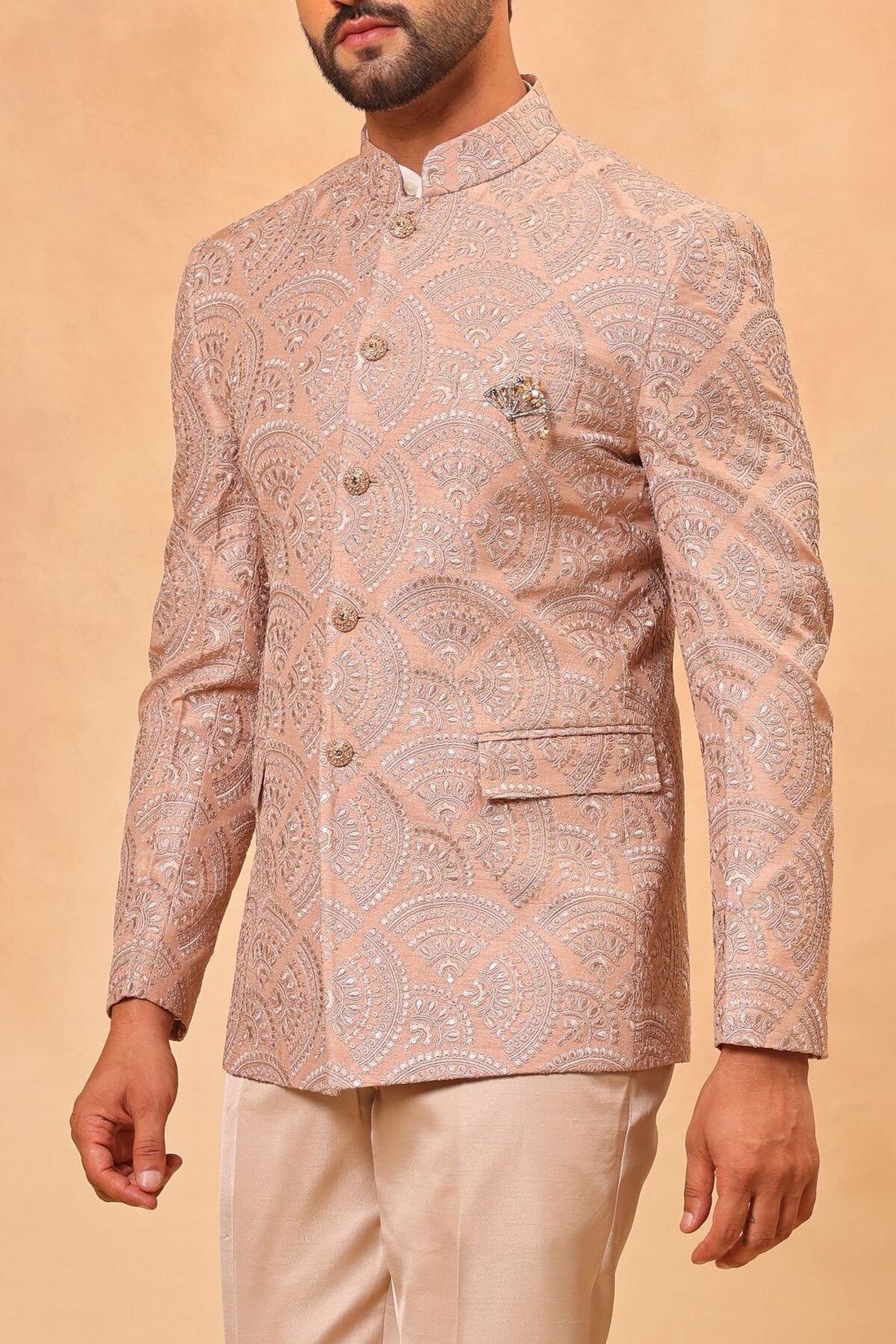 Onion Pink Embroidered Jodhpuri Set with Formal Pants