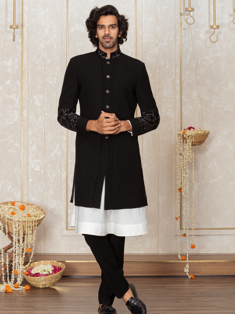 Black Sherwani Set with Anarkali Kurta