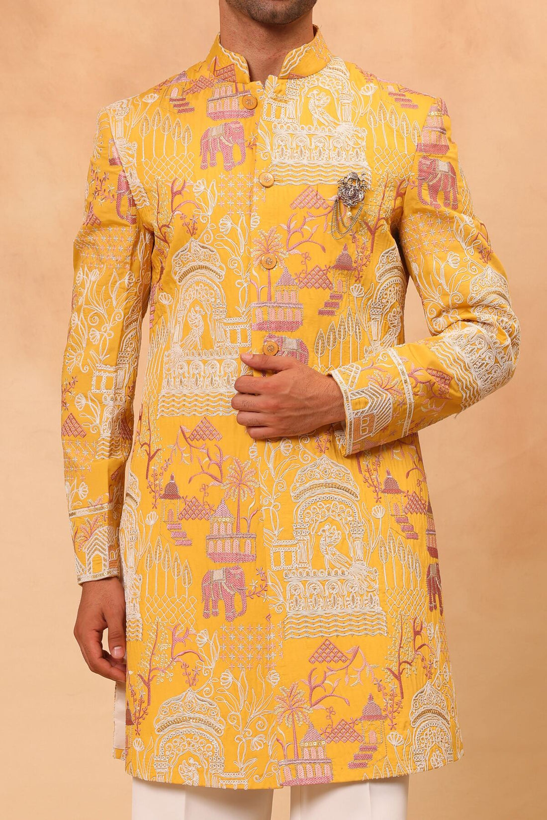 Haldi Yellow Embroidered Sherwani Set
