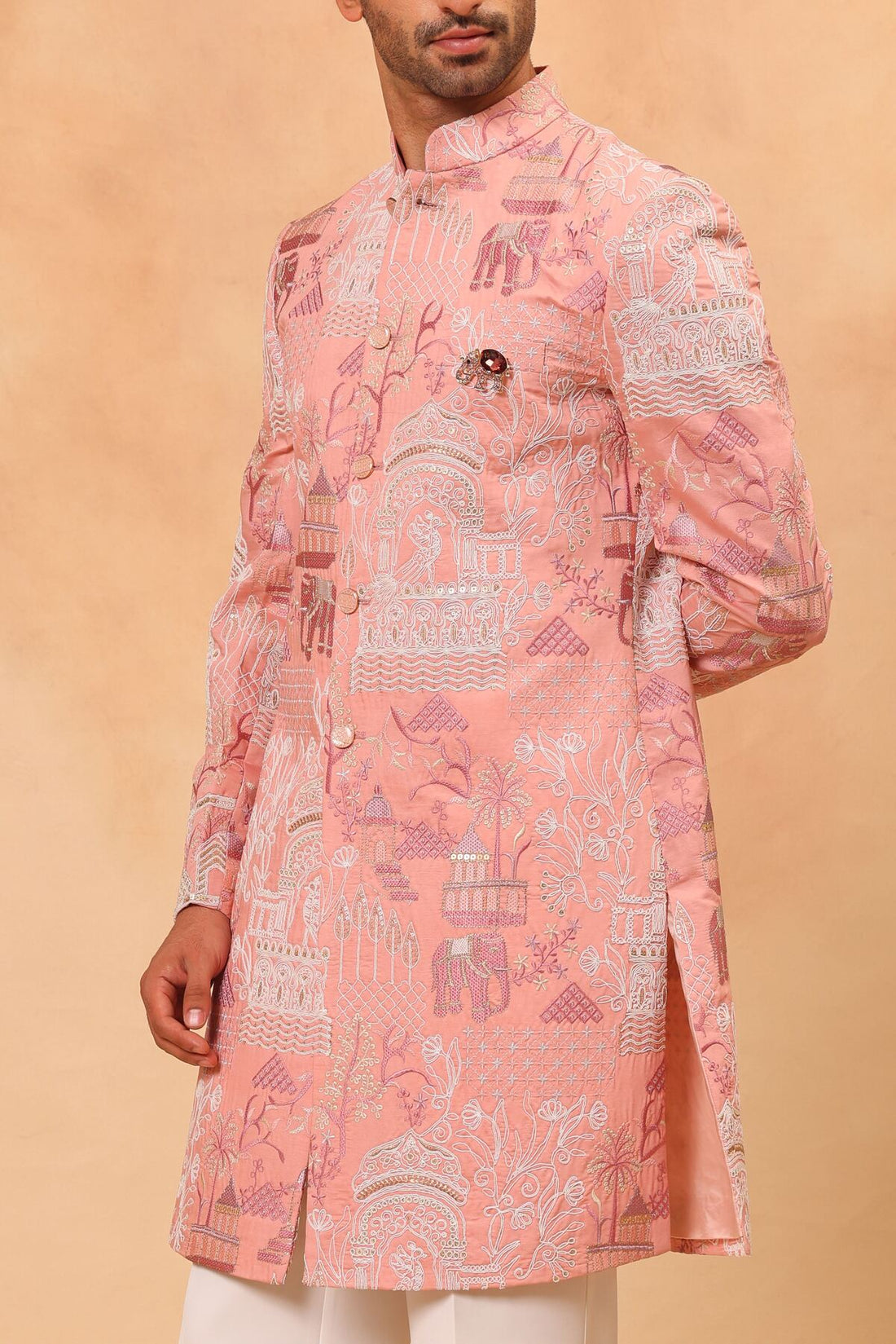 Pink Embroidered Sherwani Set
