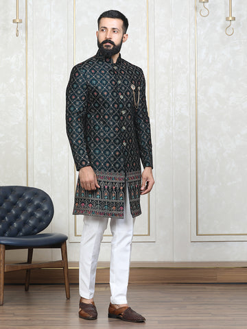 Ram Green Velvet Embroidered Sherwani Set