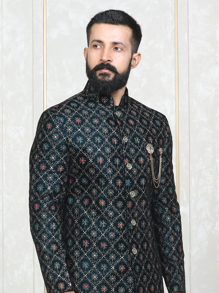 Ram Green Velvet Embroidered Sherwani Set