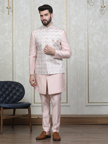 Pink Embroidered  Nehru Jacket Set