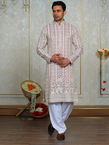 Pink Lakhnavi Kurta Set for Men