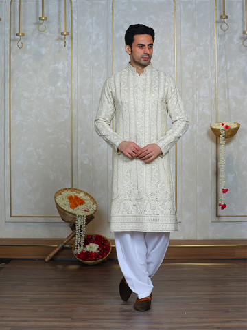 Fawn Lakhnavi Kurta Set for Men