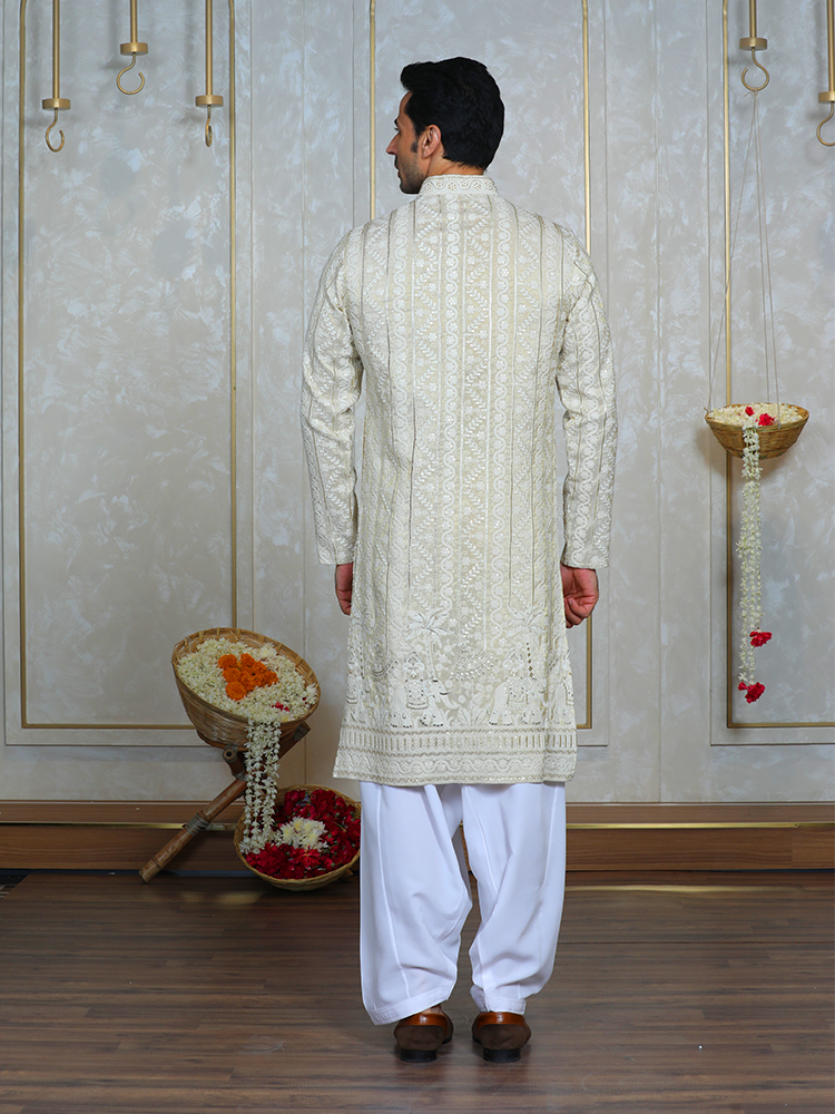 Fawn Lakhnavi Kurta Set for Men