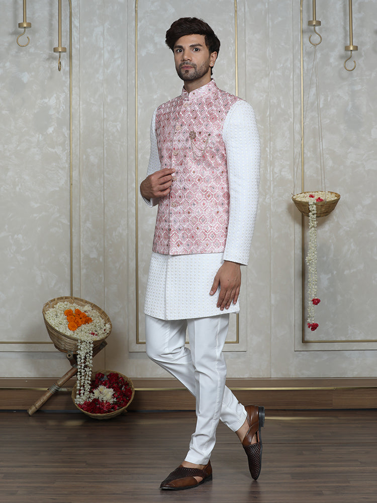 Pink Nehru Jacket Set with Lakhnavi Indo Western