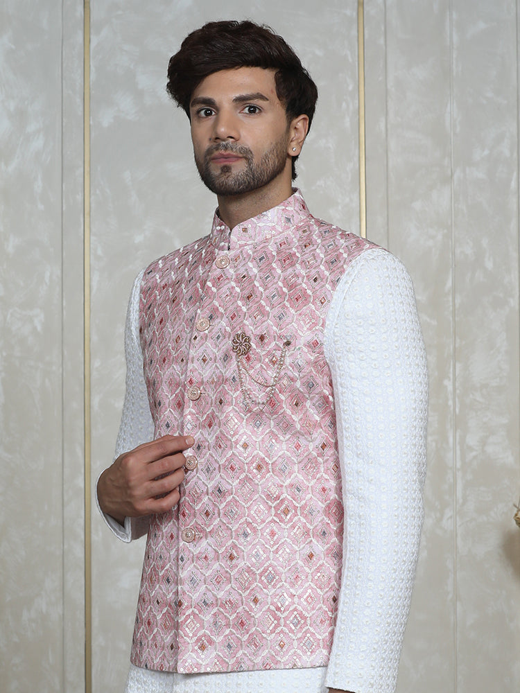 Pink Nehru Jacket Set with Lakhnavi Indo Western