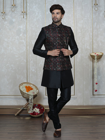 Black Embroidered Nehru Jacket Set