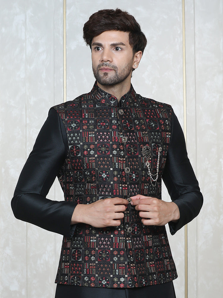 Black Embroidered Nehru Jacket Set