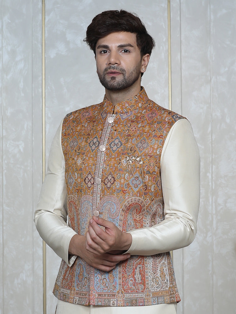 Haldi Pashmina Nehru Jacket Set