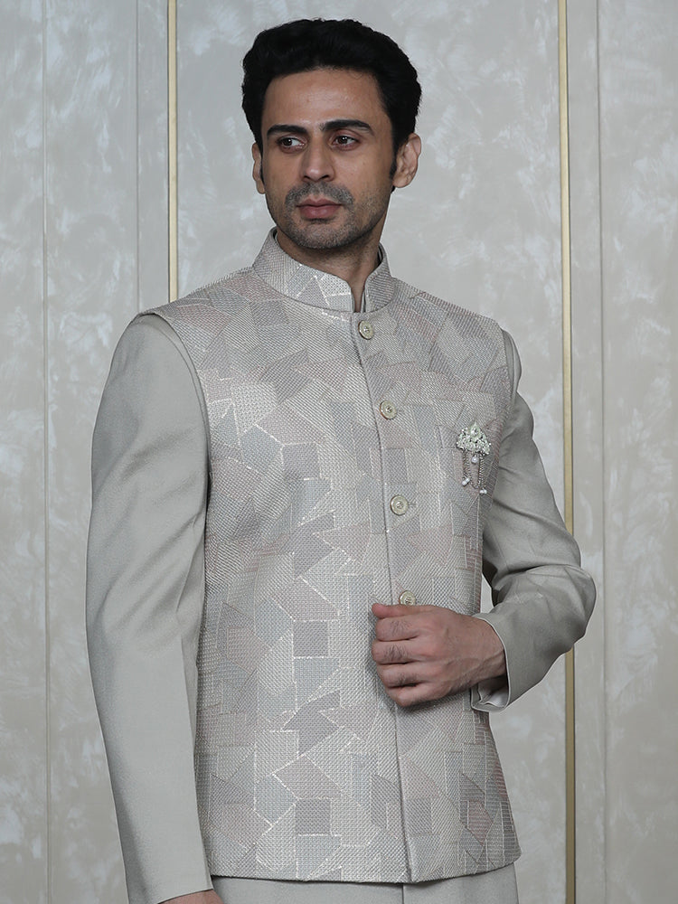 Pista Green Embroidered Nehru Jacket Set