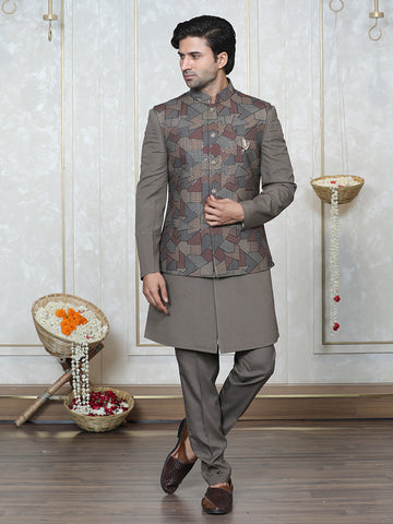 Mouse Embroidered Nehru Jacket Set