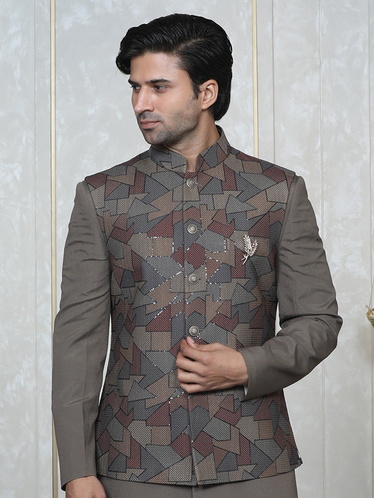 Mouse Embroidered Nehru Jacket Set